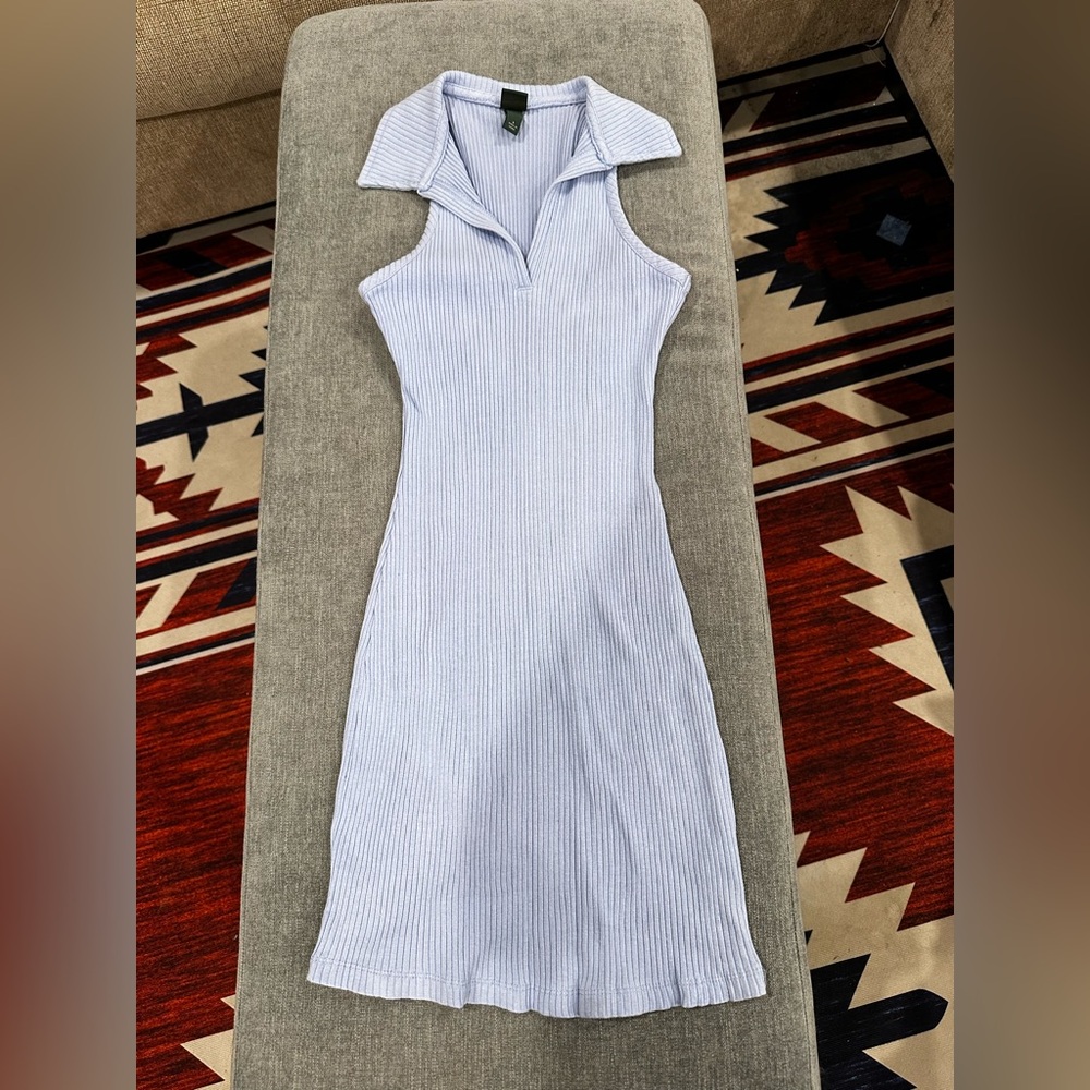Elegant Ribbed Knit Dress in Light Blue, size small